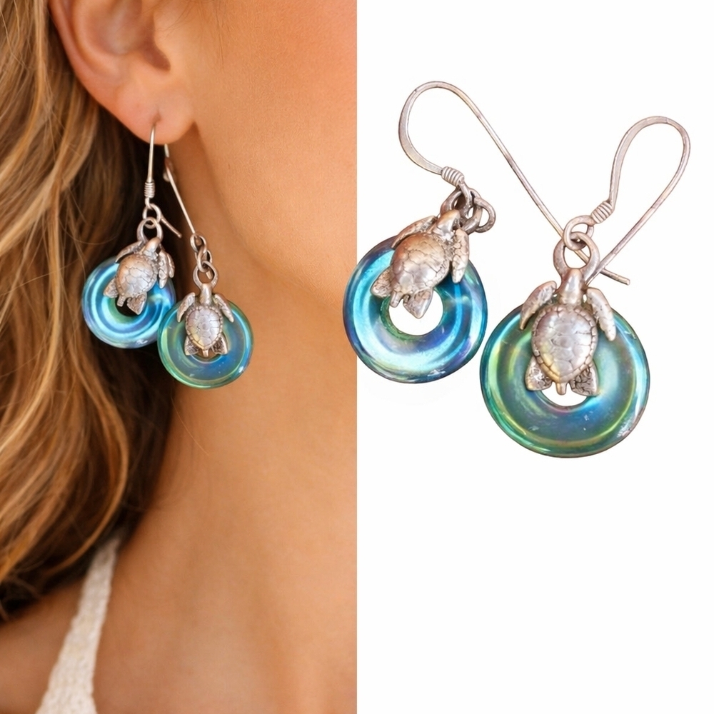 Vintage‎ art glass and sterling Coastal  earrings